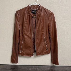 Express Brown Faux Leather Moto Jacket Size XS
